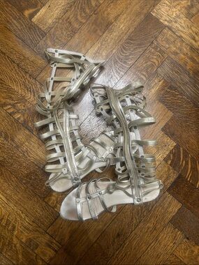 Stuart Weitzman Silver Metallic Strappy Gladiator Sandals